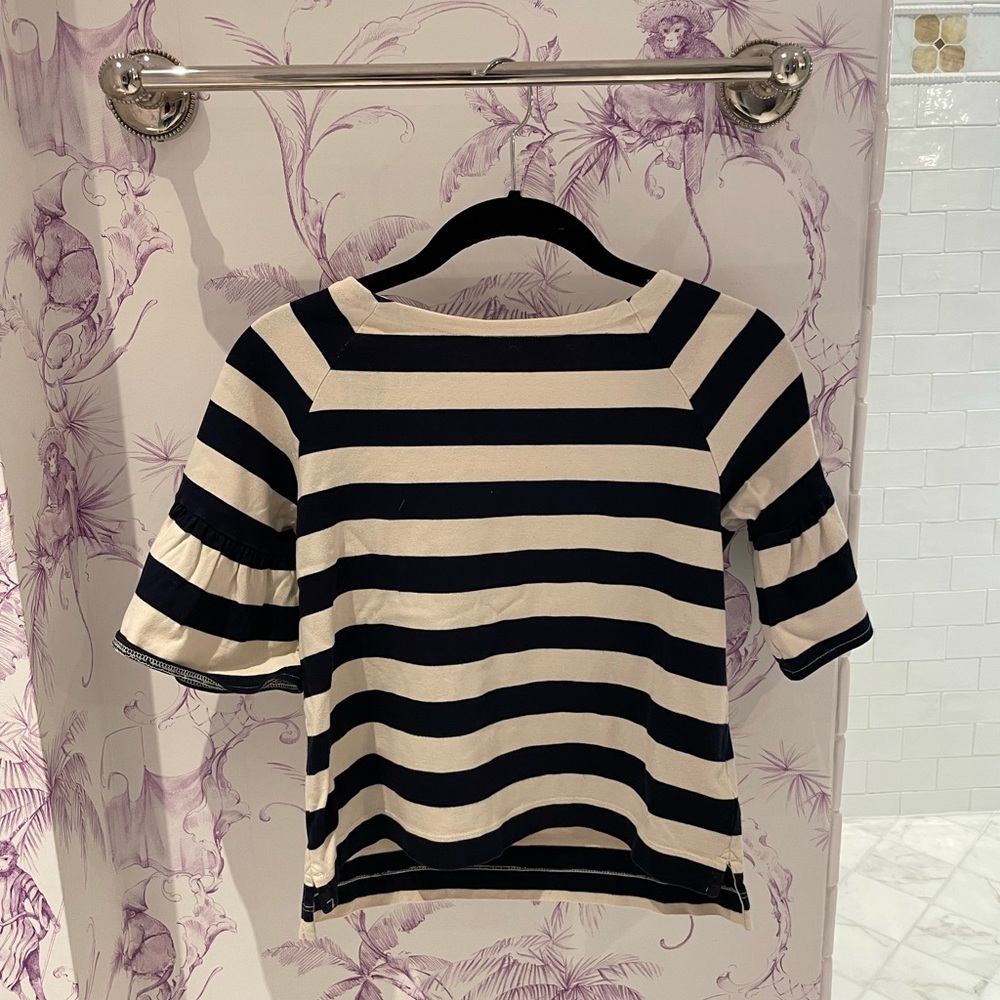 Crewcuts navy and white striped top with cute sleeves